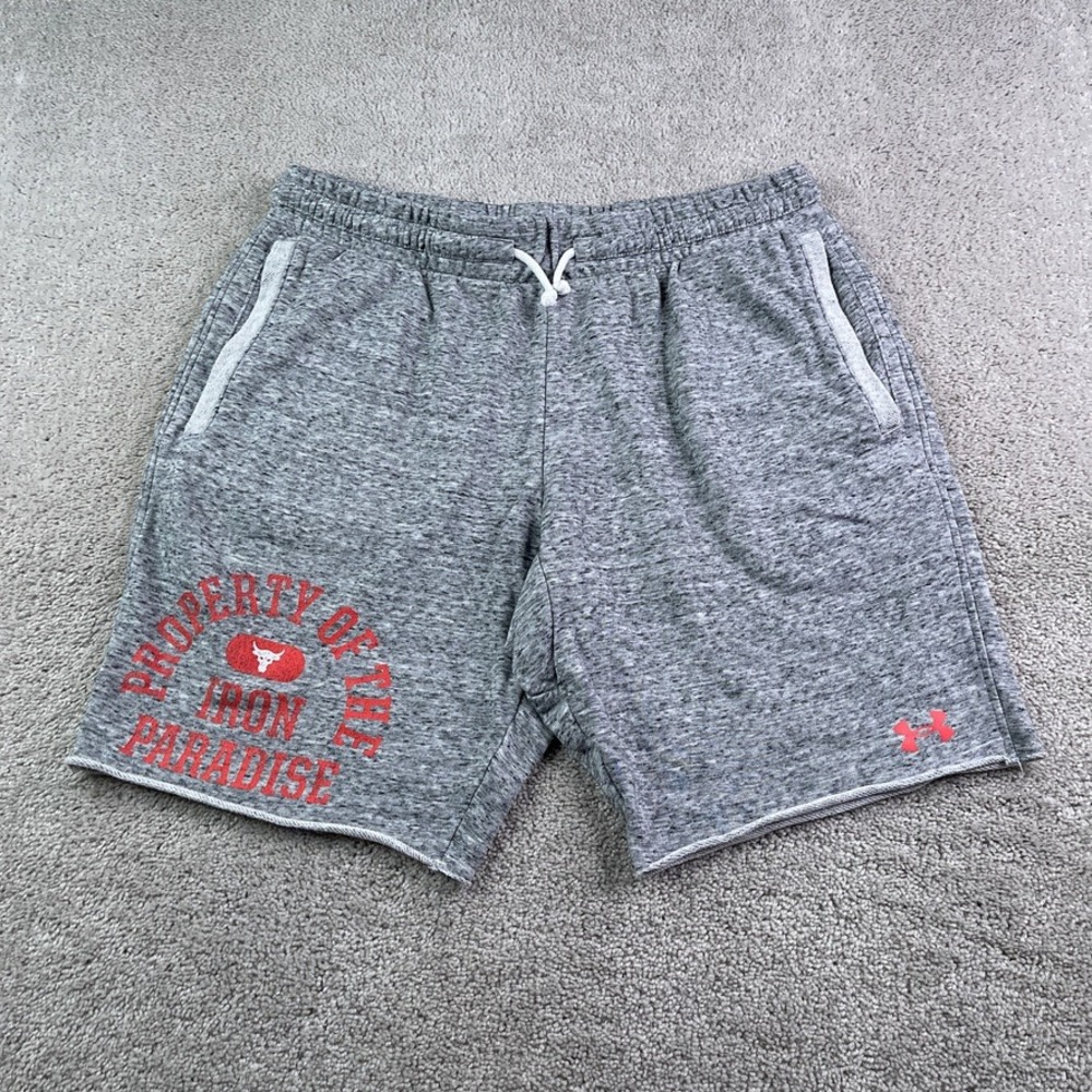 Under Armour Shorts Mens XL Gray Project Rock Iron Paradise French Terry Gym